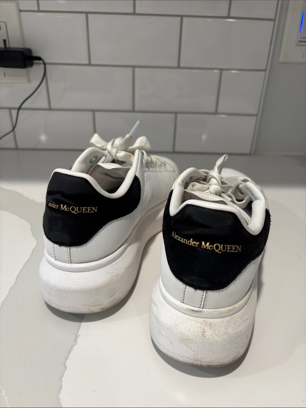 AlexanderMcQueendupe White Leather Platform Sneakers with Black Heel Tab